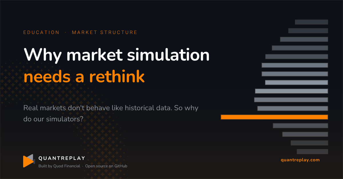 Most market simulators just replay the past. See why market simulation needs to become a hypothesis engine — and what QuantReplay is building toward in 2026.